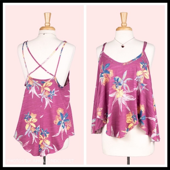 FREE PEOPLE BOHO TANK TOP FLOWY FLORAL FESTIVAL PRINT SLEEVELESS KNIT TEE A2C - Picture 6 of 16